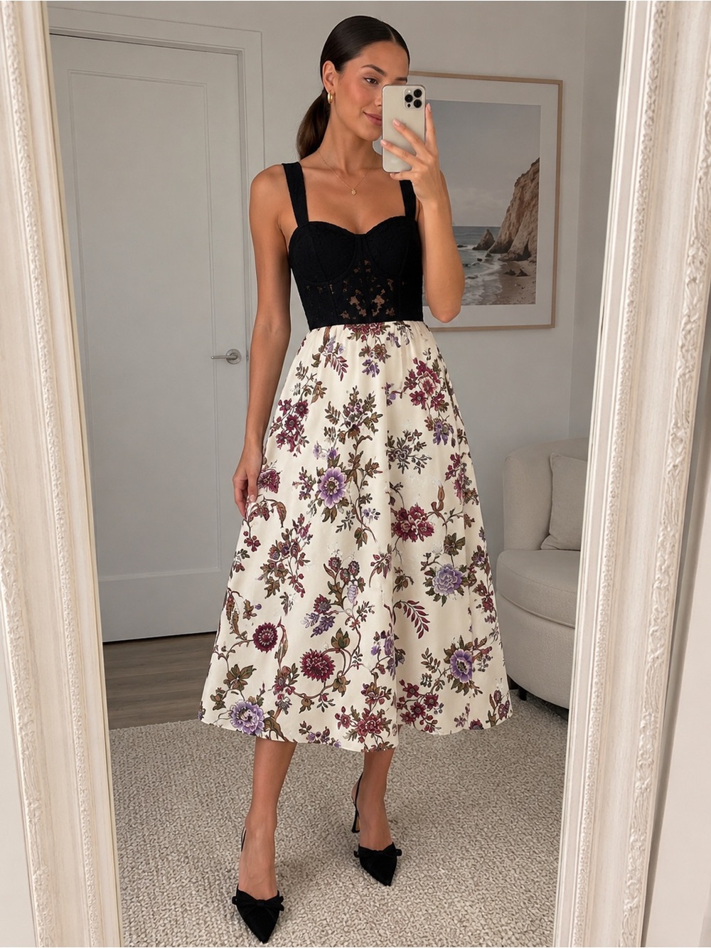 Tuckernuck Chantilly Vine Ella Midi Dress / Lace Bustier Floral / Size 2
